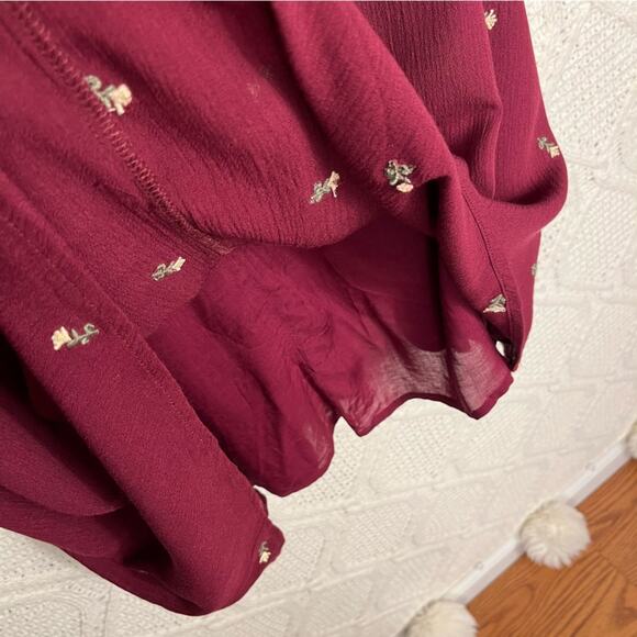 GRACE | Long Sleeve Midi Dress Floral Embroidered Burgundy L - Picture 5 of 11